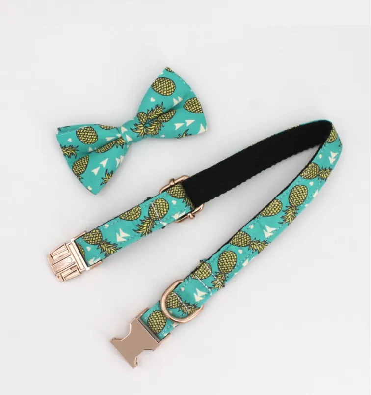 Green Pineapple Bow Tie for Dog | Pet Collar, Leash, Tie 3Pc Set | Green