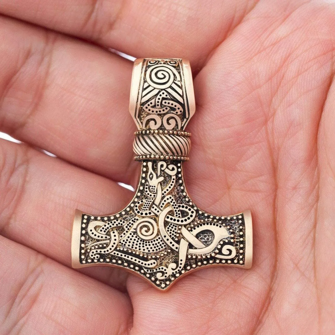 Handmade Bronze Knotwork Thor's Hammer Necklace