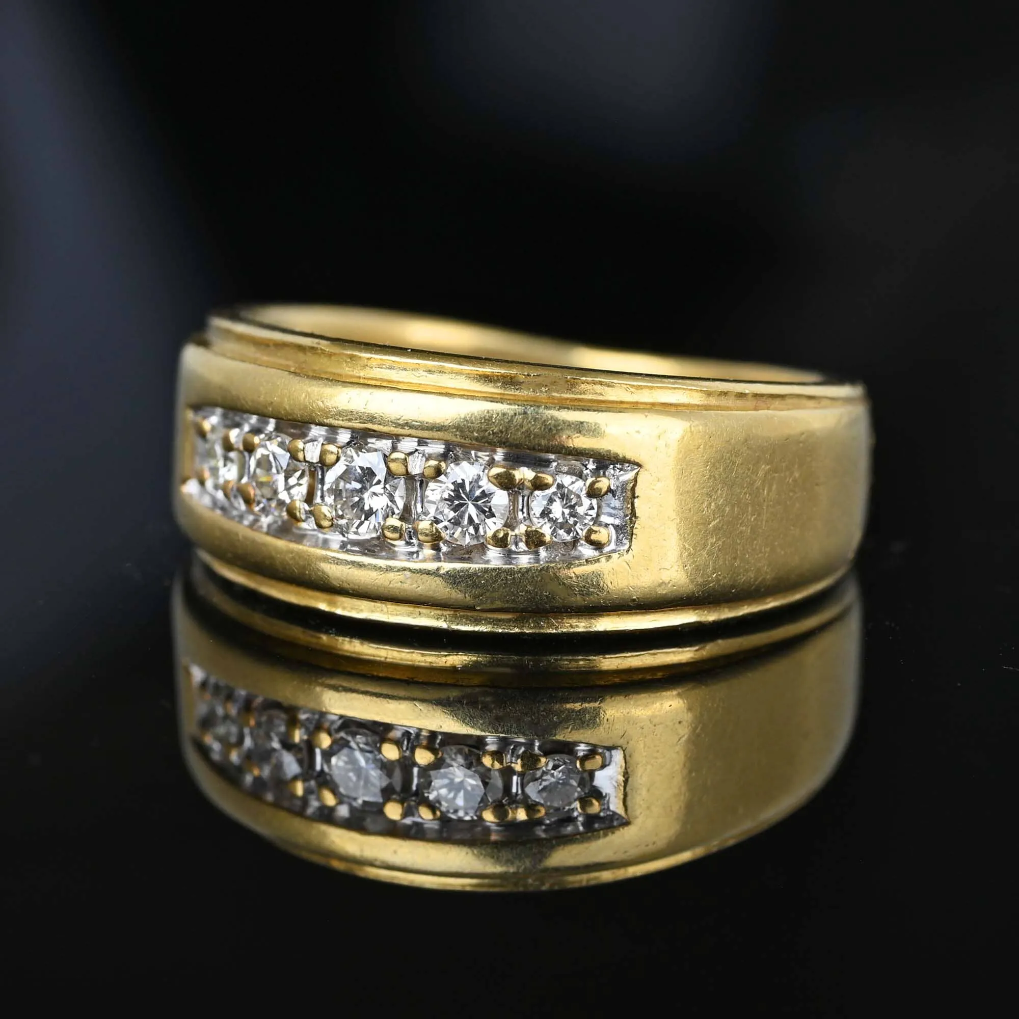 Heavy 14K Gold Wide Band Five Stone Diamond Ring Unisex