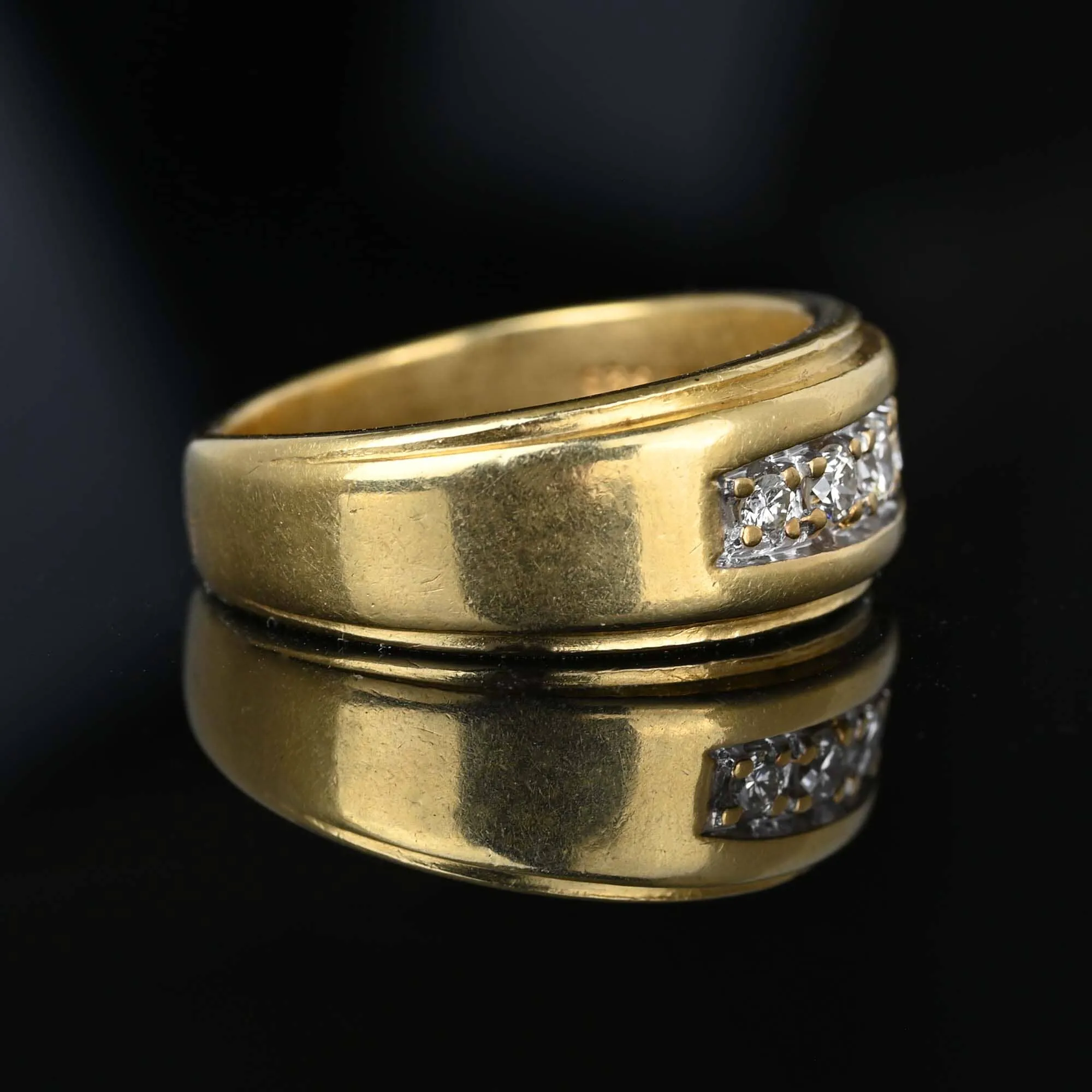 Heavy 14K Gold Wide Band Five Stone Diamond Ring Unisex