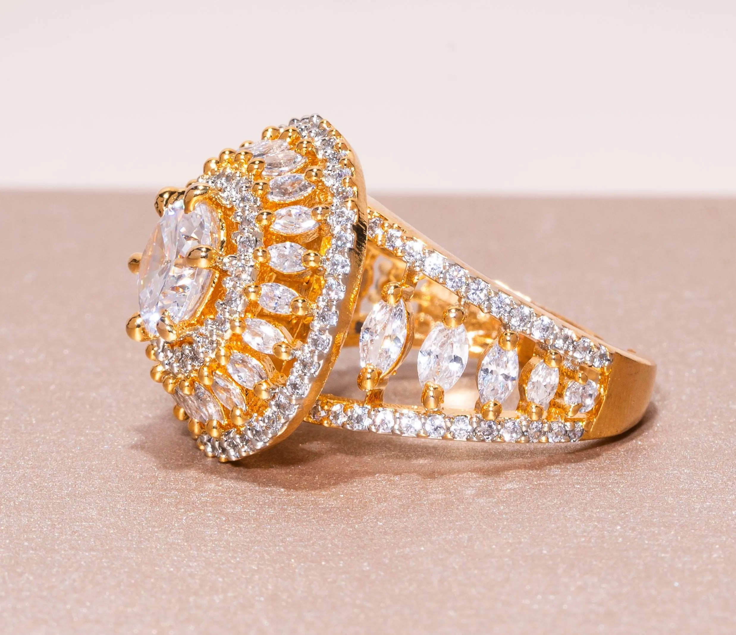 Huda Yellow Gold Indian Jewelry Cocktail Ring by Jaipur Rose