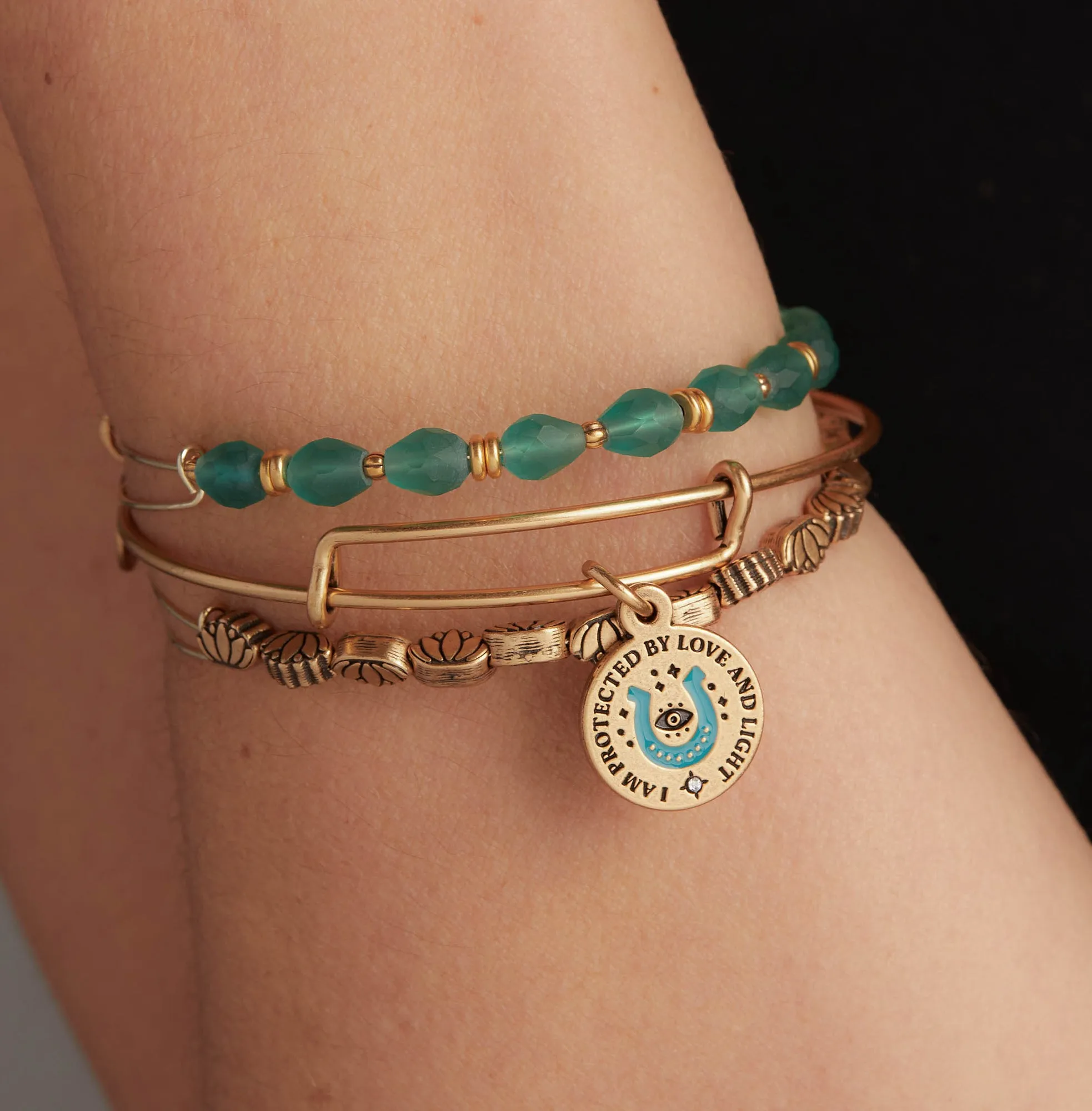 'I am Protected by Love and Light' Charm Bangles, Set of 2