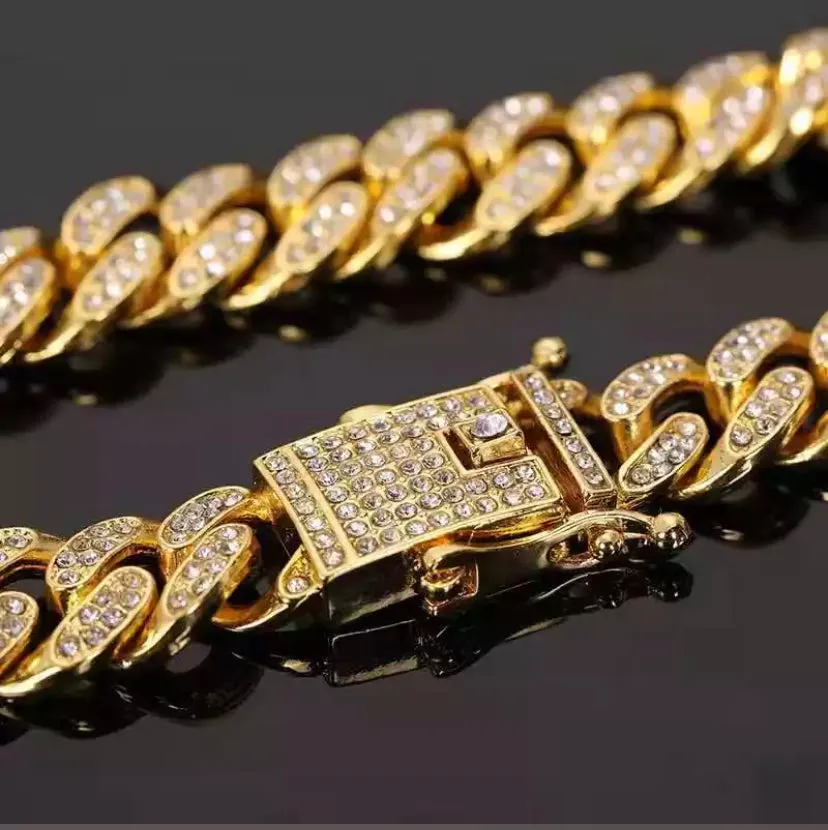 Iced Out Chain Paved Rhinestones Bling Watch Set for Men