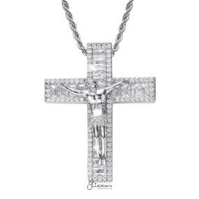 Iced Out Jesus Crucifix Cross Pendant - Silver