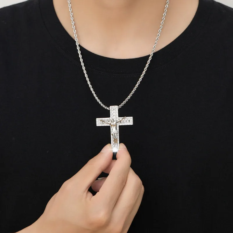 Iced Out Jesus Crucifix Cross Pendant - Silver