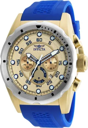 Mens Chronograph Gold-Tone INVICTA Speedway Watch with Blue Polyurethane Strap