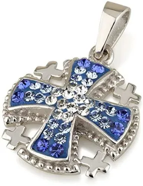 Jerusalem Cross Pendant Blue Gemstone Sterling Silver 925