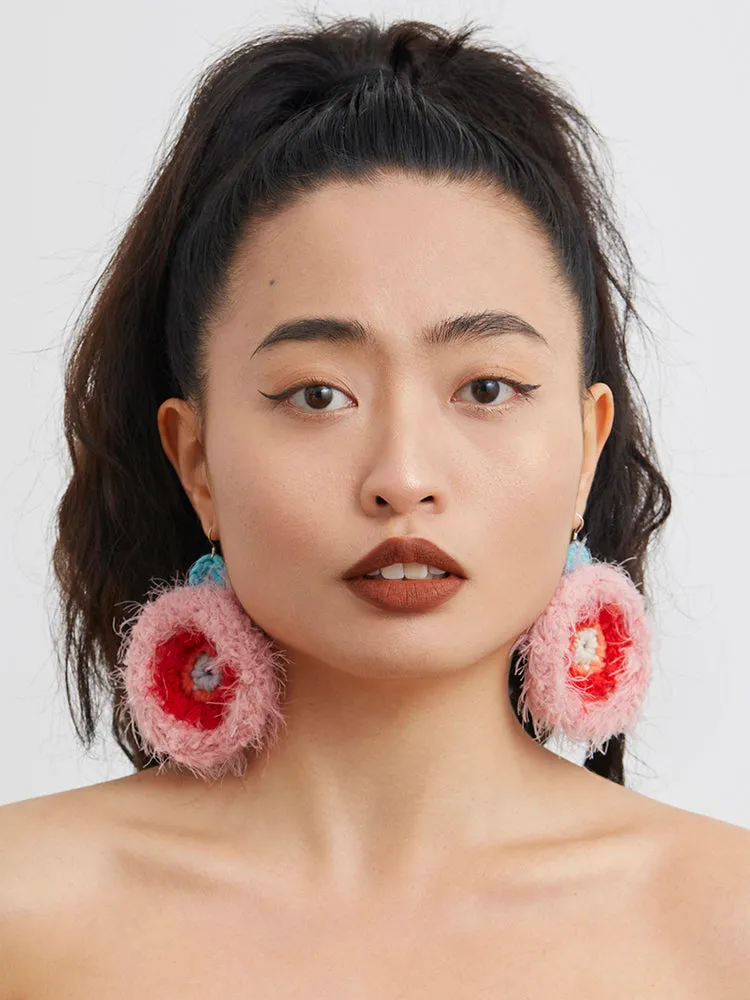 LB Ear Clip Cute Big Plush Exaggerated Earrings LOJL5