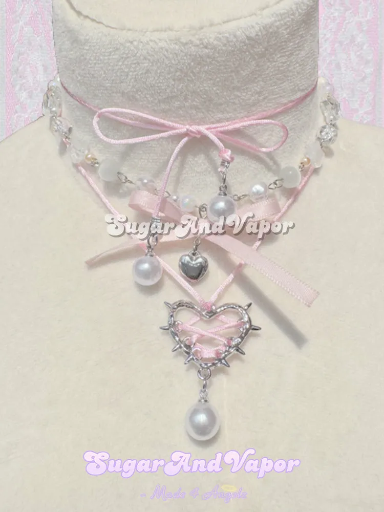 Lilybeth Pearls Thorns Heart Lace-up Choker