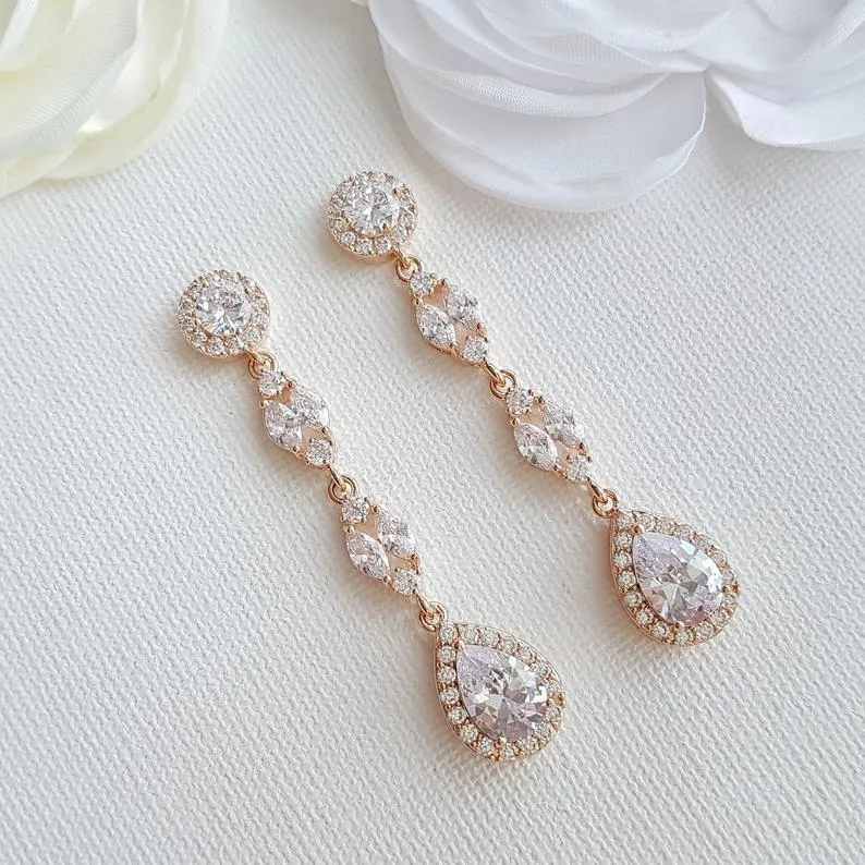 Long Earrings Drop Necklace & Bracelet Bridal Jewelry Set- Hayley