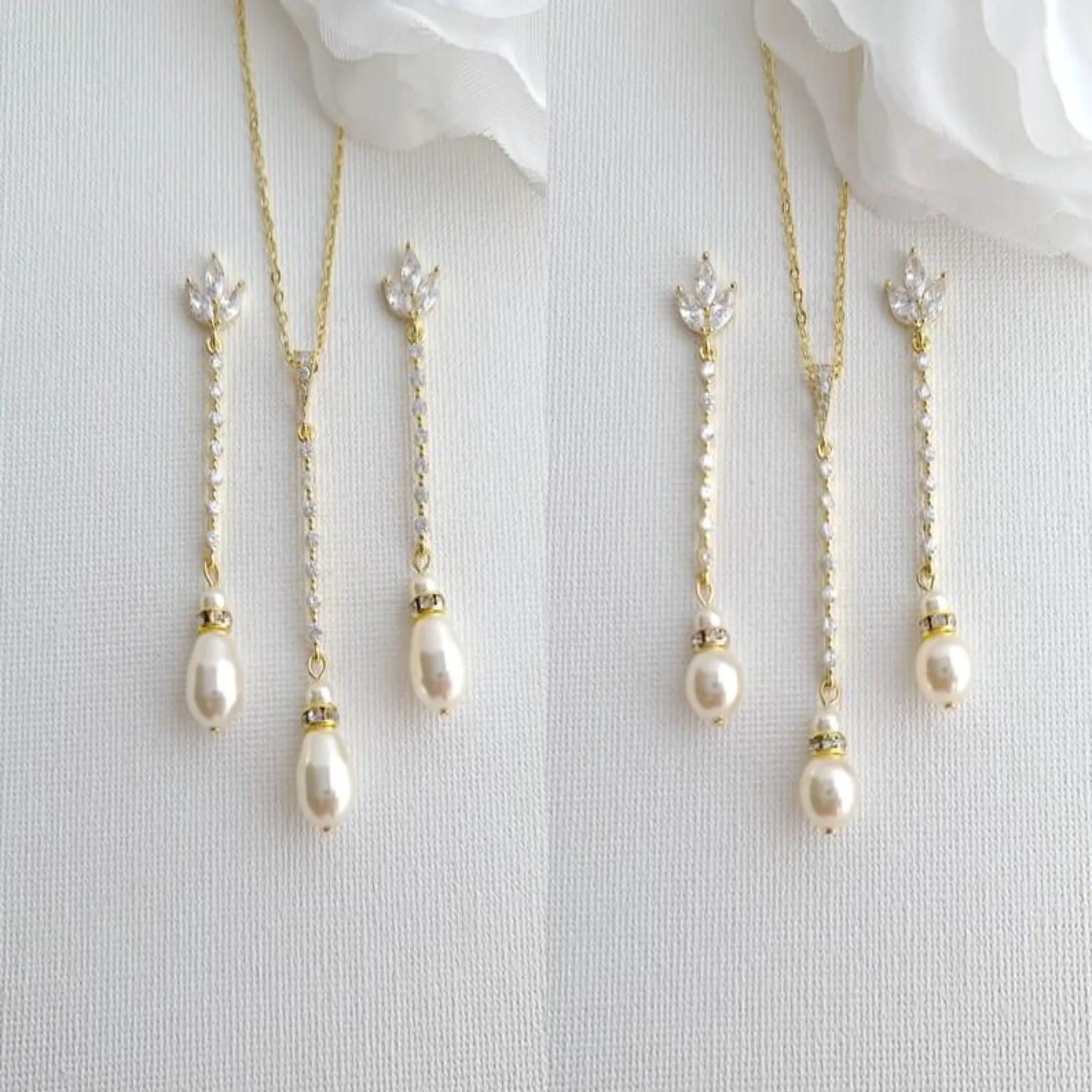 Long Pearl Drop Earrings and Necklace Set- Jodi