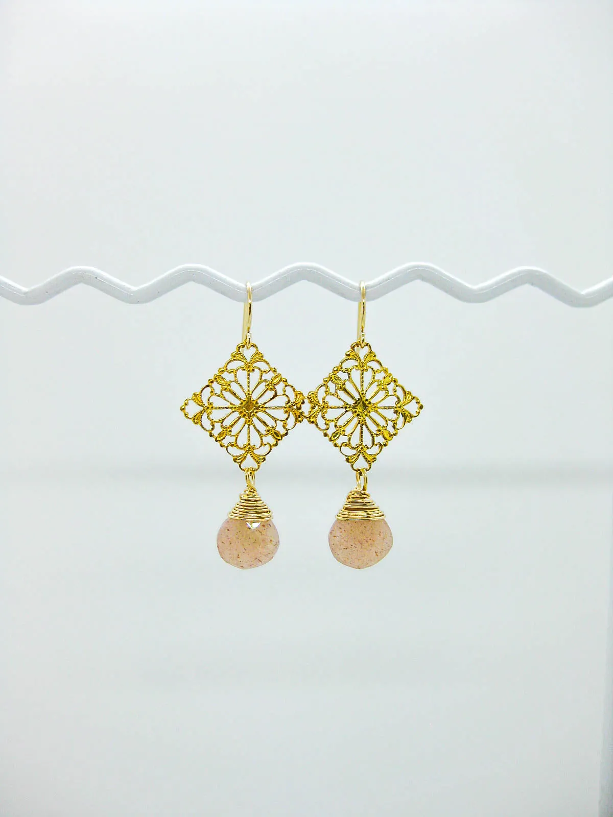 Lotus: Peach Moonstone Earrings - e684