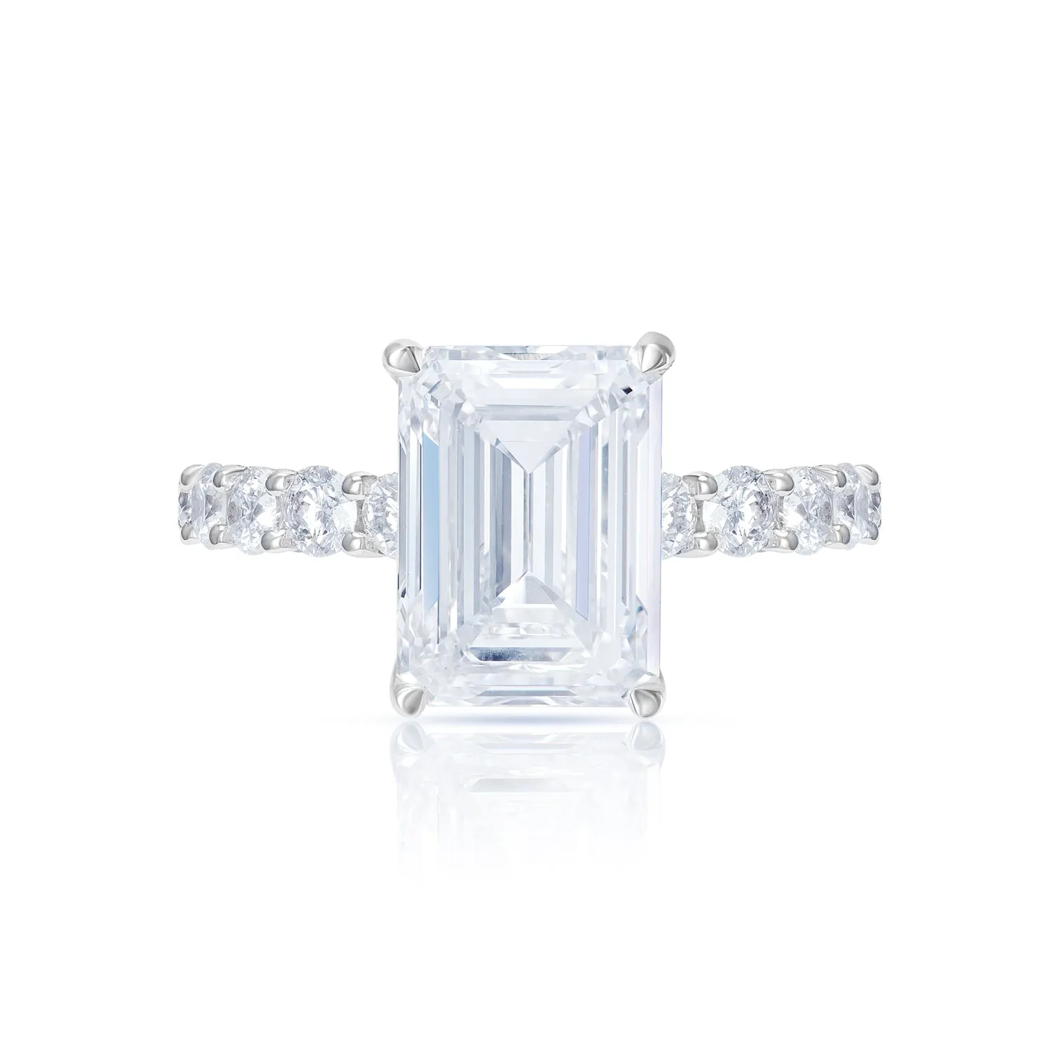 Lourie 8 Carat E VS2 Emerald Cut Lab Grown Diamond Engagement Ring in 18k White Gold. GIA Certified.