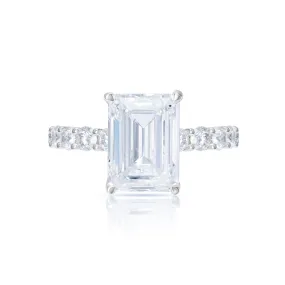 Lourie 8 Carat E VS2 Emerald Cut Lab Grown Diamond Engagement Ring in 18k White Gold. GIA Certified.