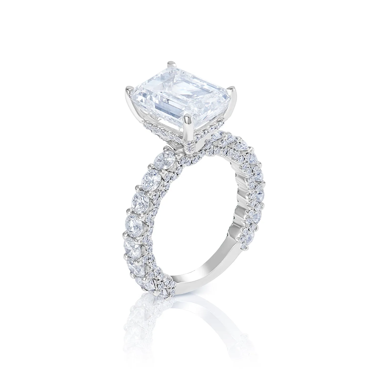 Lourie 8 Carat E VS2 Emerald Cut Lab Grown Diamond Engagement Ring in 18k White Gold. GIA Certified.