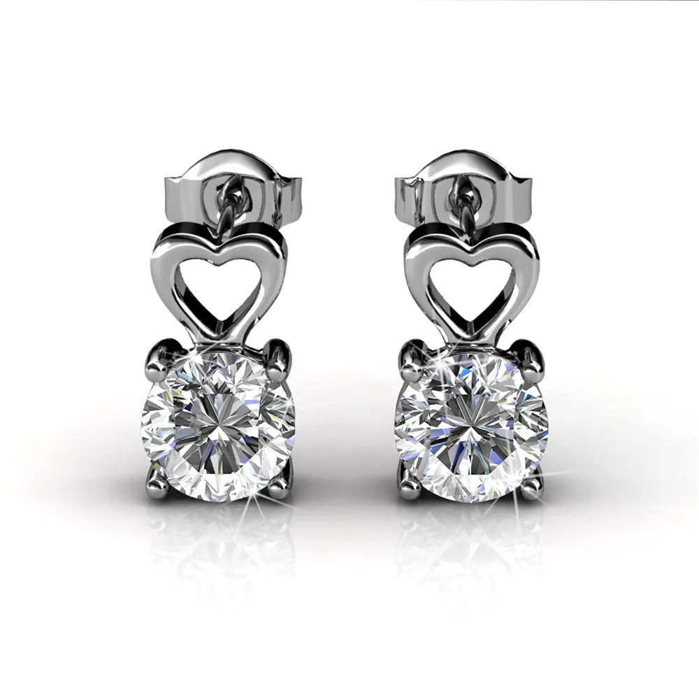 Marian 18k White Gold Heart Earrings with Round Cut Crystals