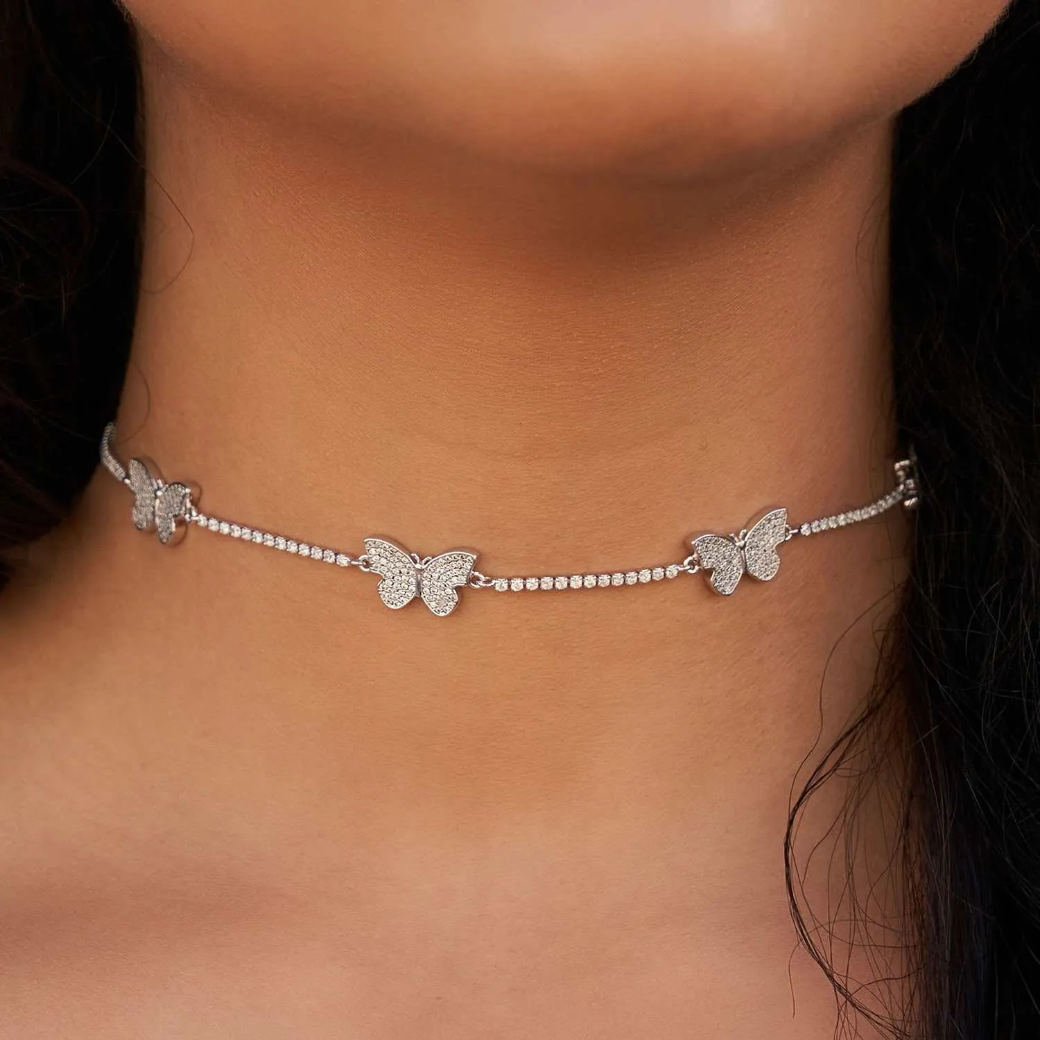 Micro Butterfly Necklace   Anklet Bundle- White Gold