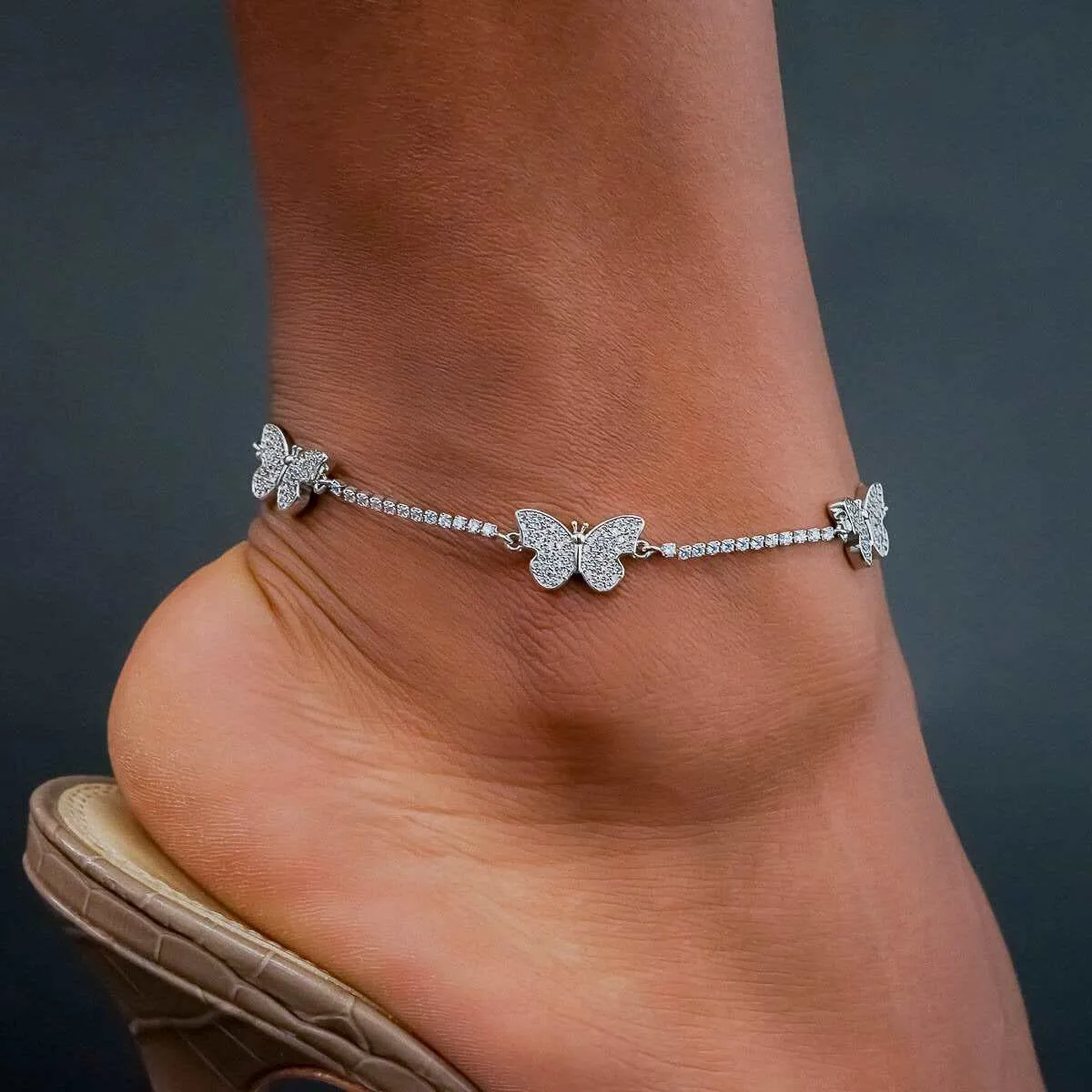 Micro Butterfly Necklace   Anklet Bundle- White Gold