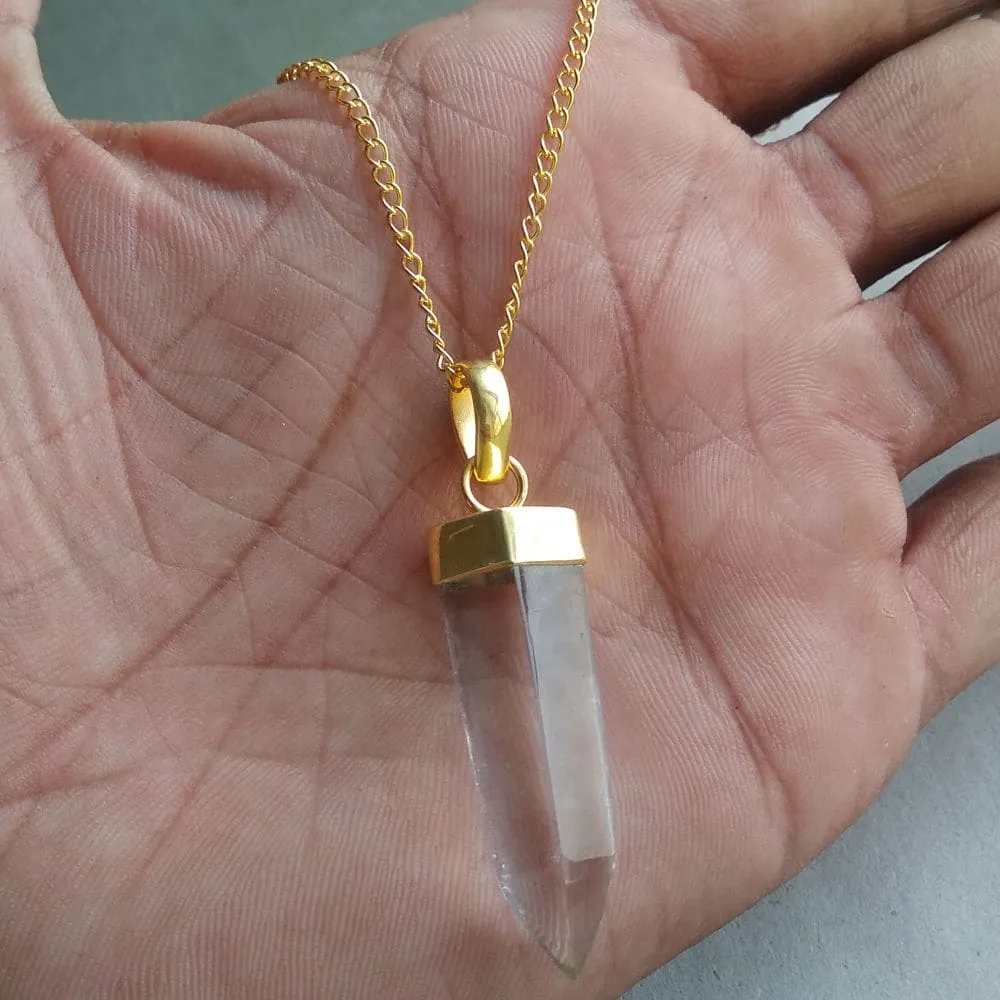 Natural Crystal Quartz Birthstone Pencil Point Drop Pendant