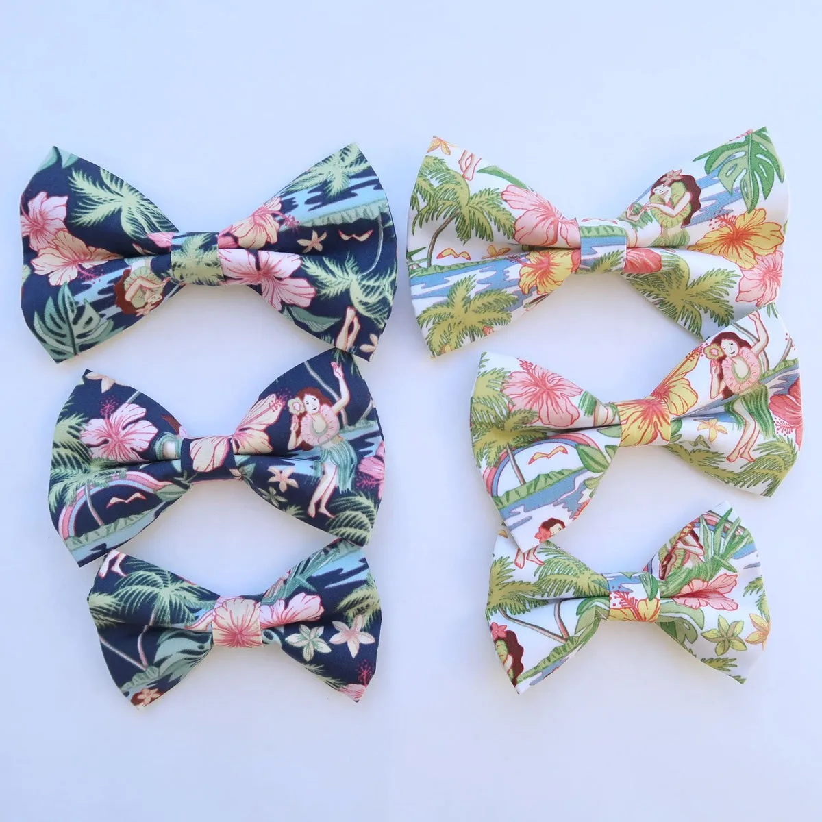 Navy Hula Girl Dog's Bow Tie