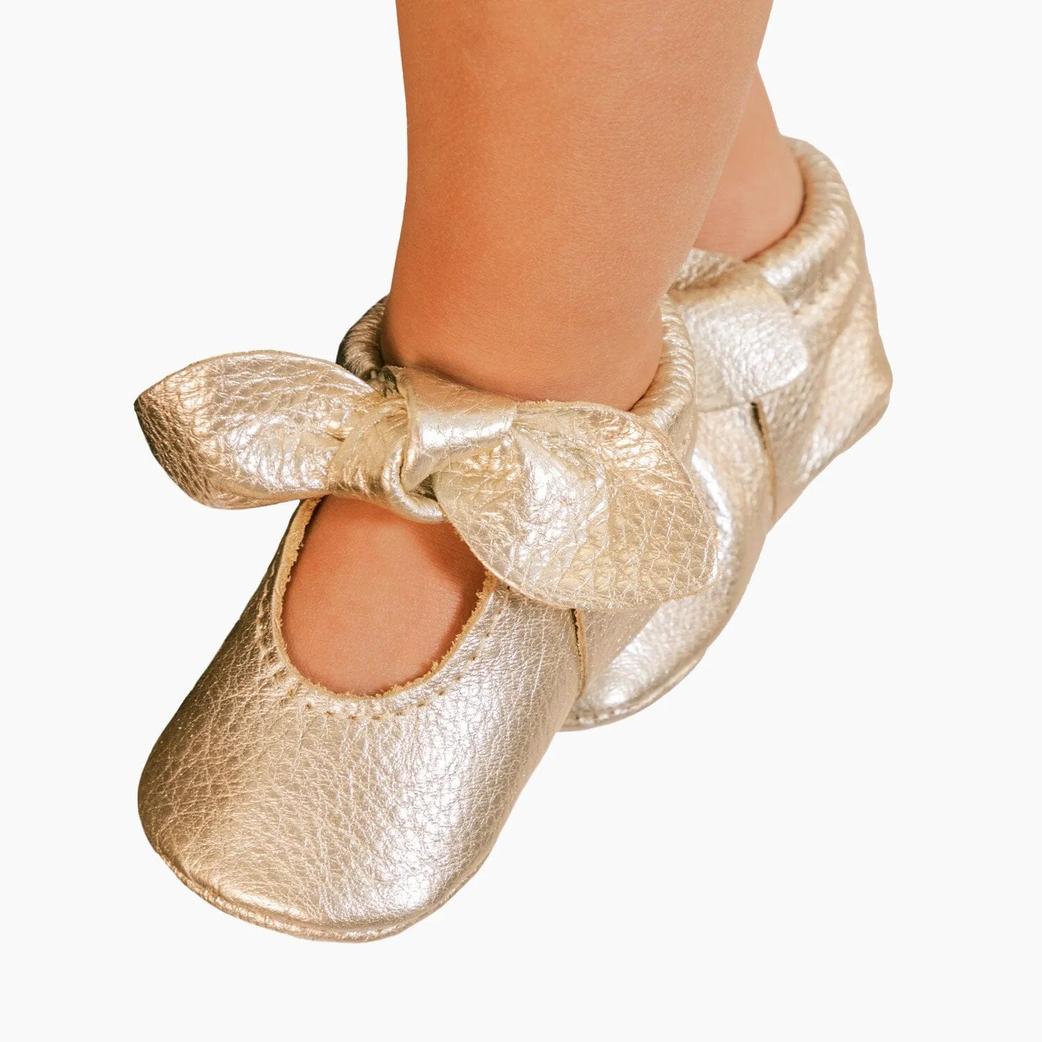 Newborn Platinum Knotted Bow Baby Shoe