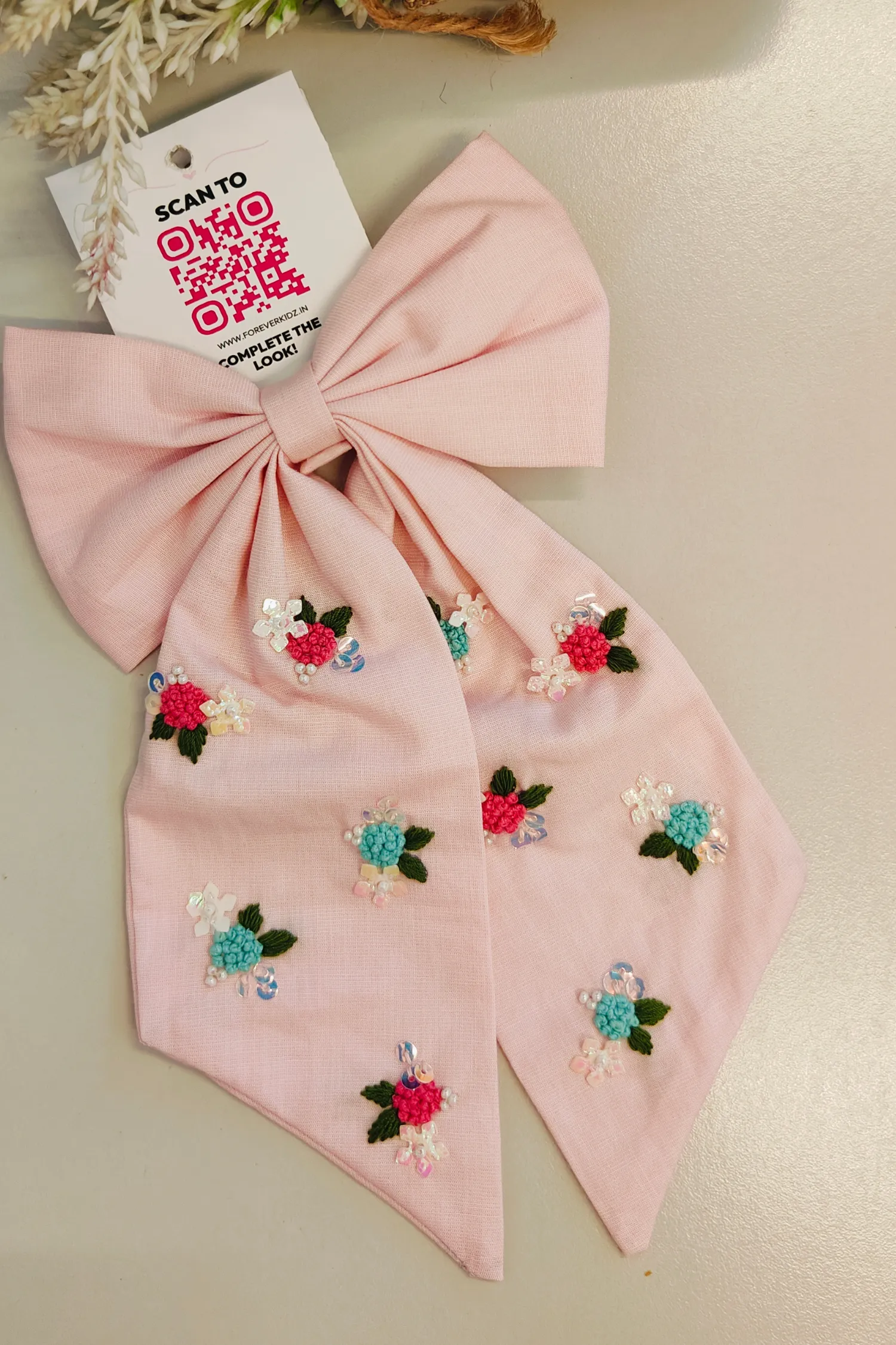 Organic Embroidered Bow Clip