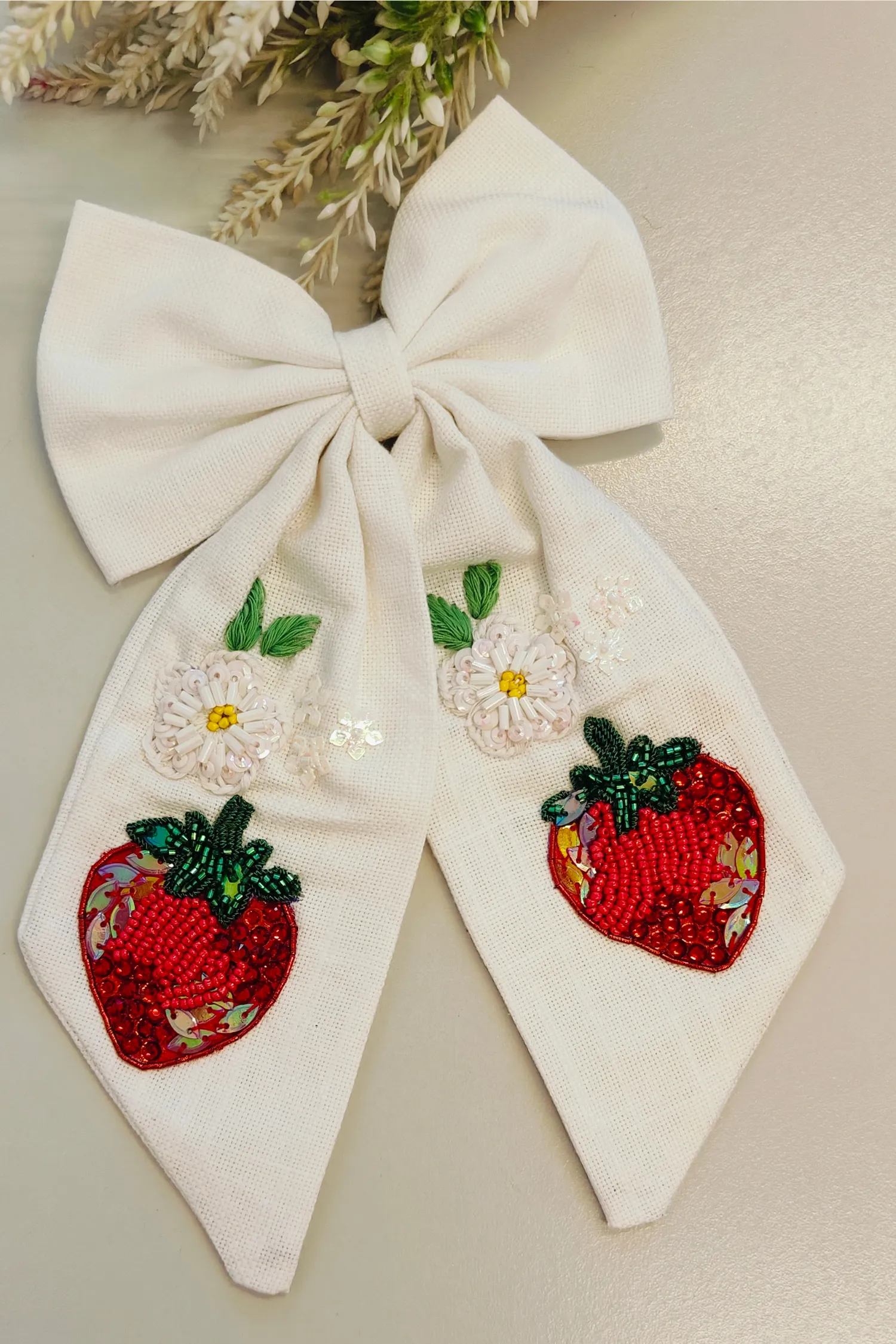 Organic Embroidered Bow Clip