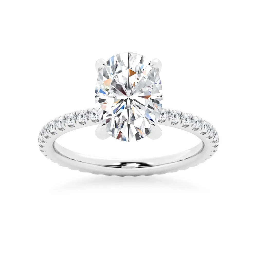 Oval Cut Moissanite Engagement Ring With Eternity Pave Band