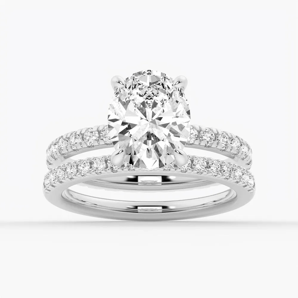 Oval Cut Moissanite Engagement Ring With Eternity Pave Band