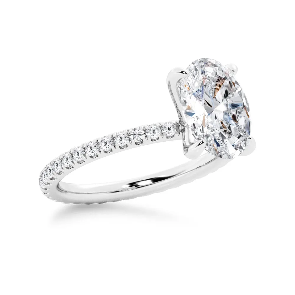 Oval Cut Moissanite Engagement Ring With Eternity Pave Band