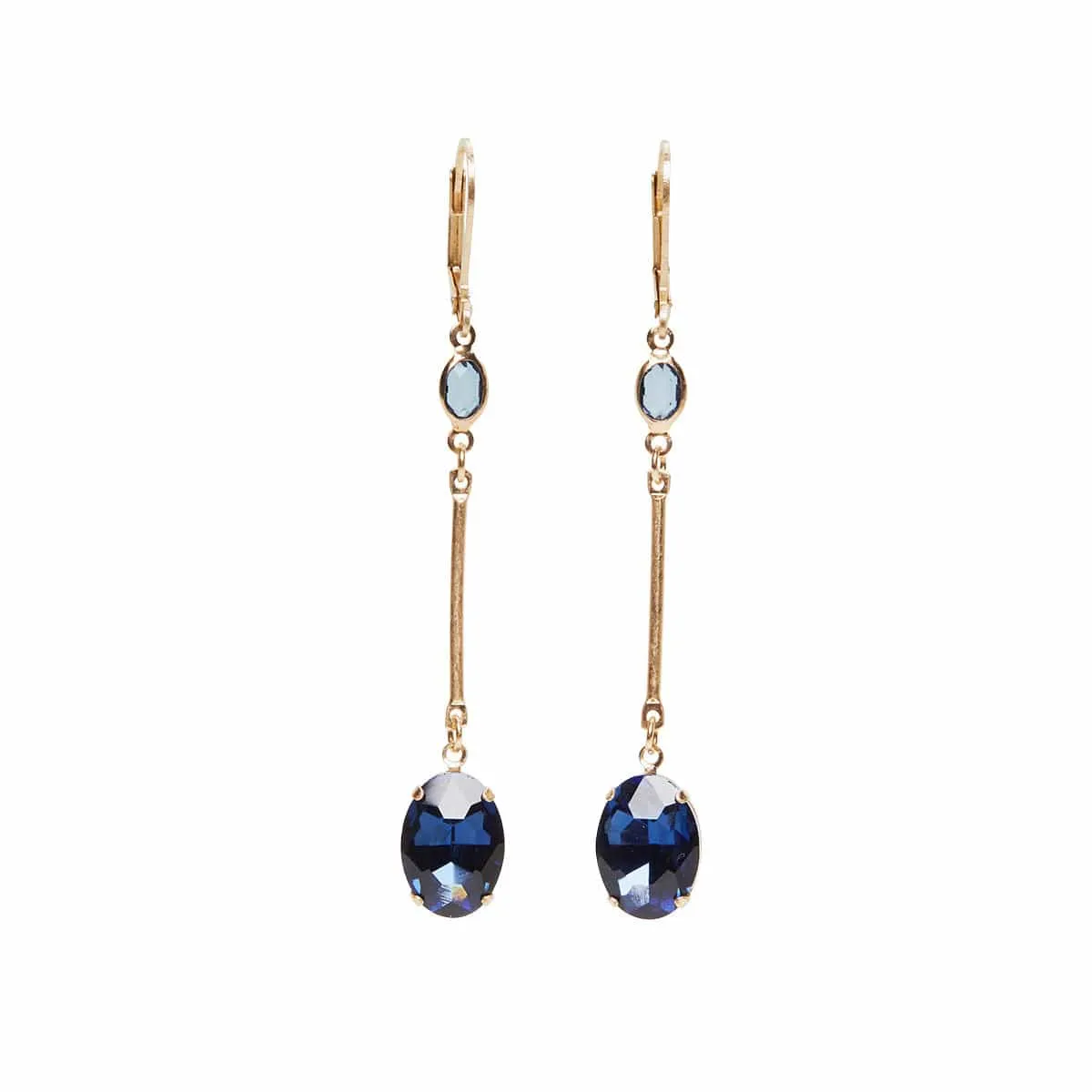 Oval Drop Earrings: Vintage Blue Long Drop Crystal Earrings