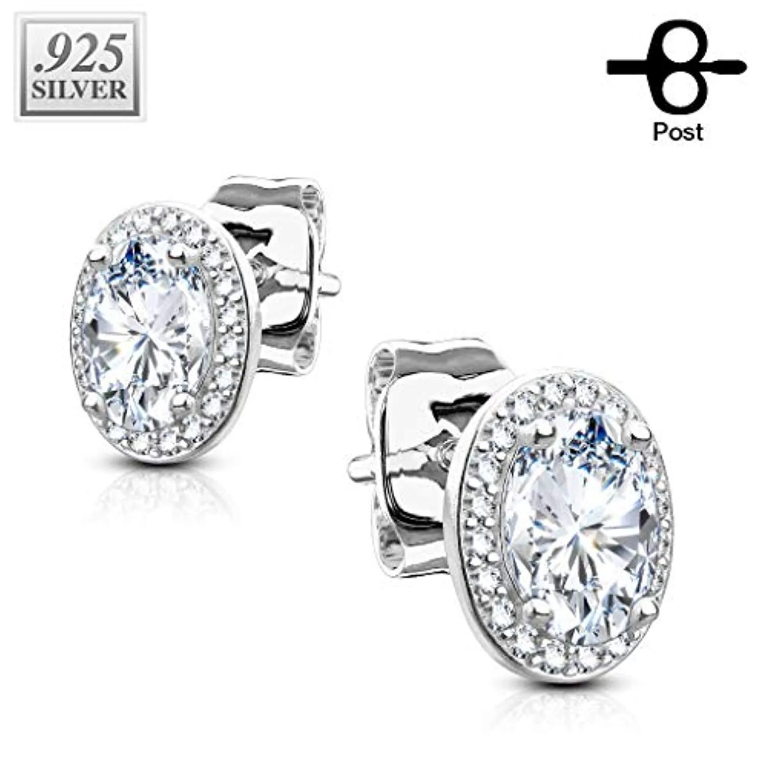 Pair of .925 Sterling Silver CZ Paved Double Tier Oval Solitare CZ WildKlass Earrings