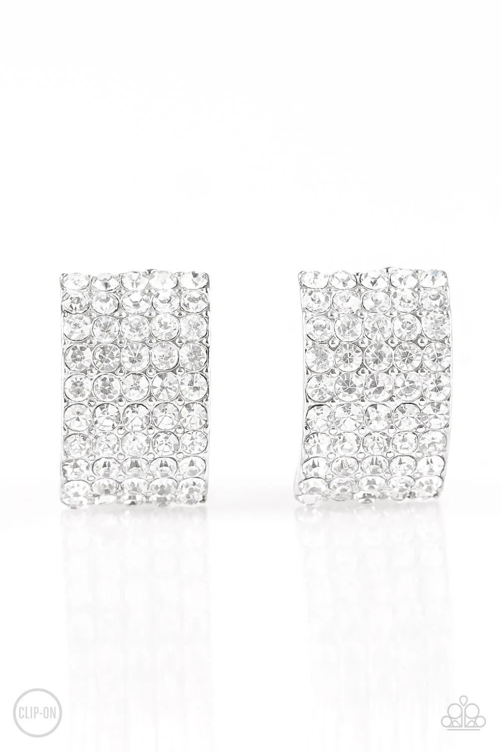 Paparazzi Accessories - Hollywood Hotshot - White Rhinestone Clip-on Earrings