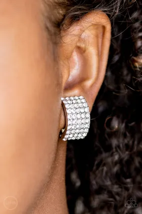 Paparazzi Accessories - Hollywood Hotshot - White Rhinestone Clip-on Earrings