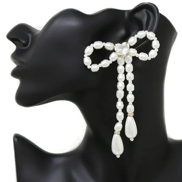 Pearl Bow Dangling Earrings