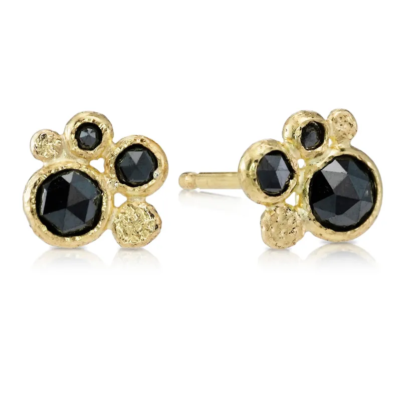 Pebbles Stud Earrings with Black Diamonds