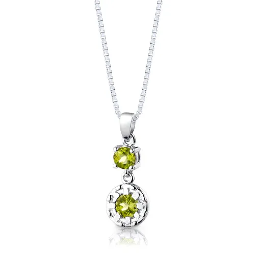 Peridot Circular Drop Earrings Pendant Necklace Sterling Silver Jewelry Set