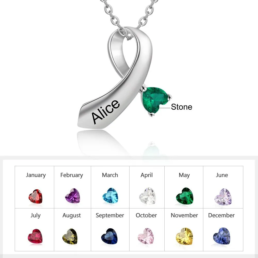 Personalized 1 Name 1 Stone Ribbon Shape Pendant