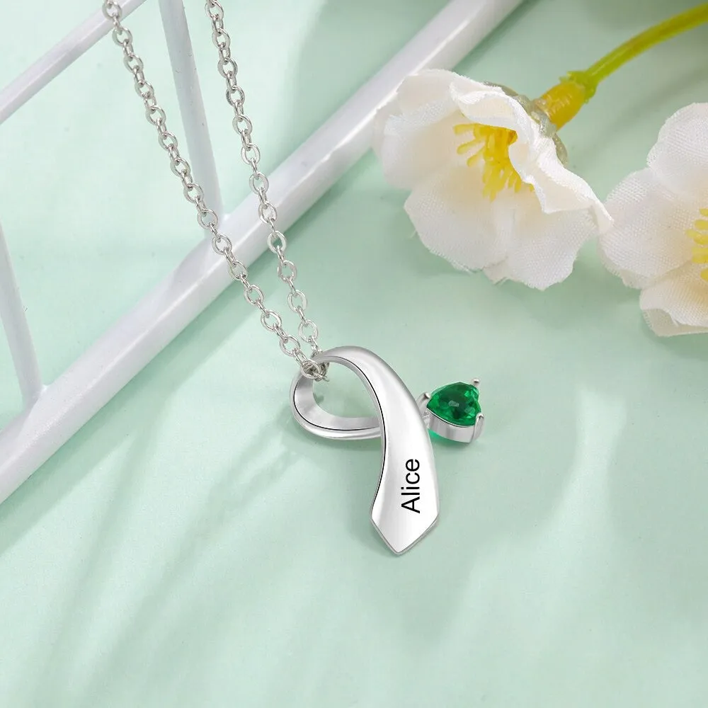 Personalized 1 Name 1 Stone Ribbon Shape Pendant