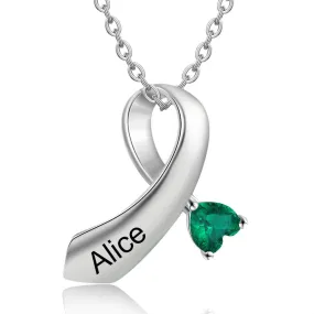 Personalized 1 Name 1 Stone Ribbon Shape Pendant