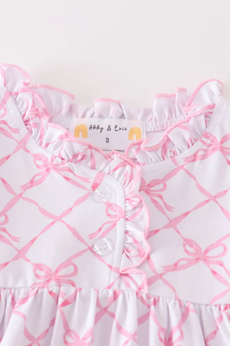 Pink bow tie print ruffle pajamas dress