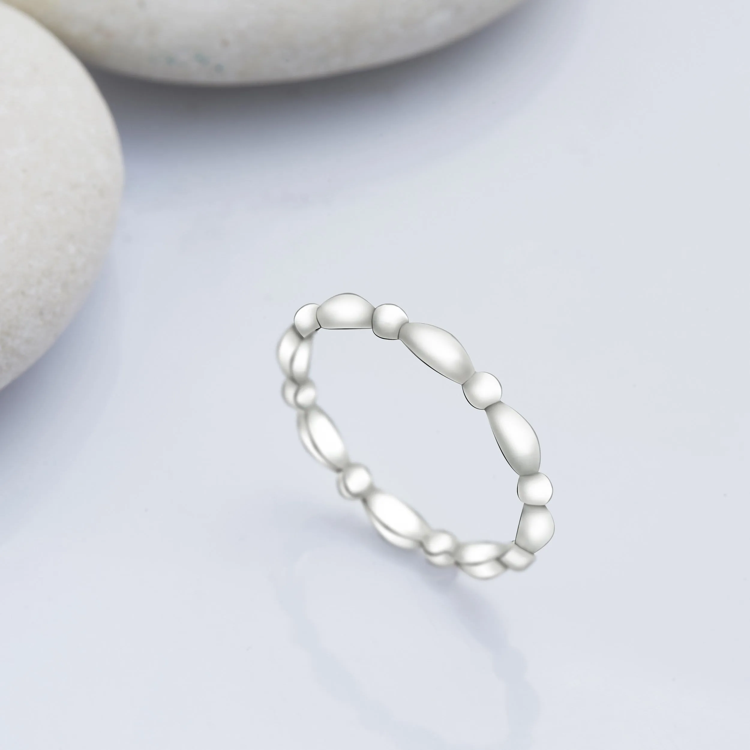 Plain Beaded Sterling Silver Stackable Rings