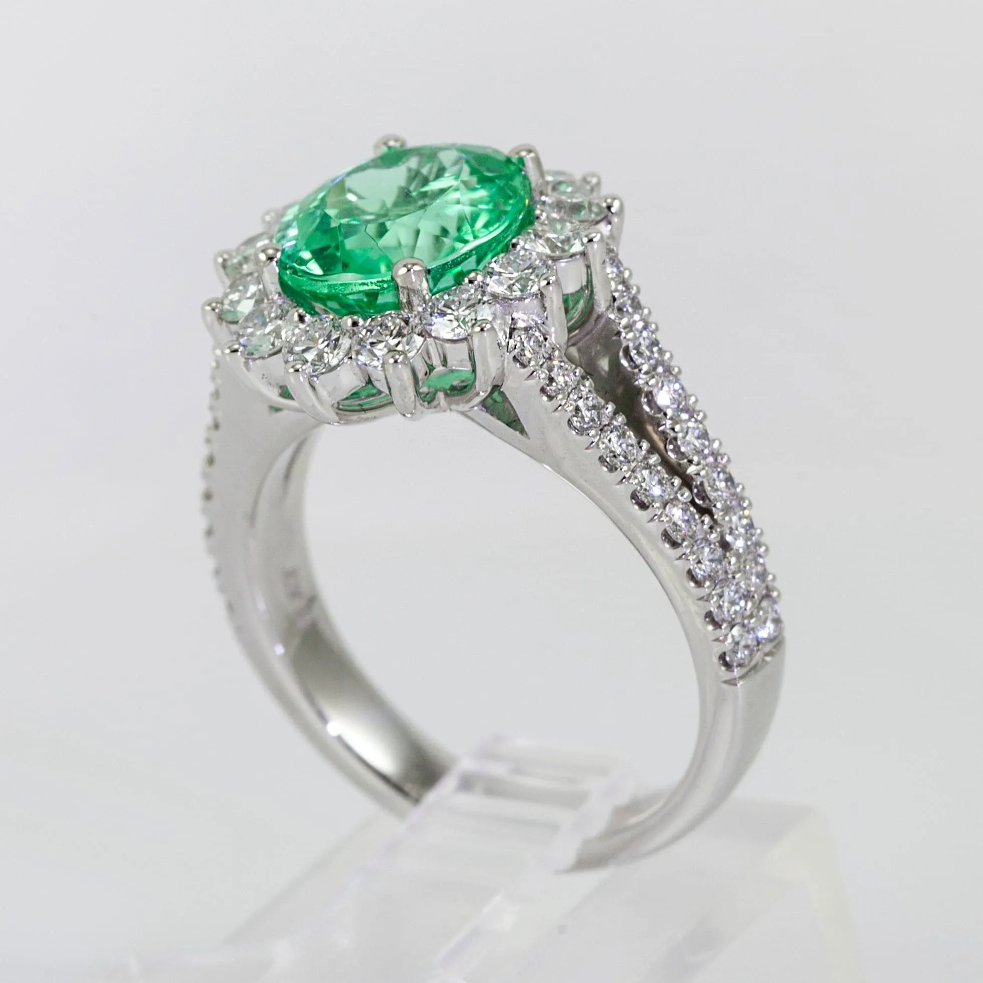 Platinum Diamond Halo and OVAL GREEN Tourmaline Ring