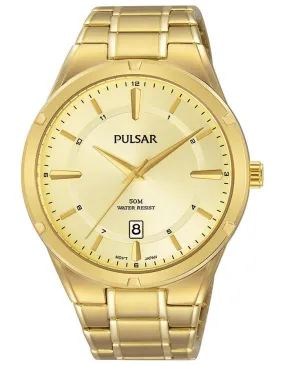 Pulsar Mens Gold-Tone Business Collection Watch - Date - Champagne Dial