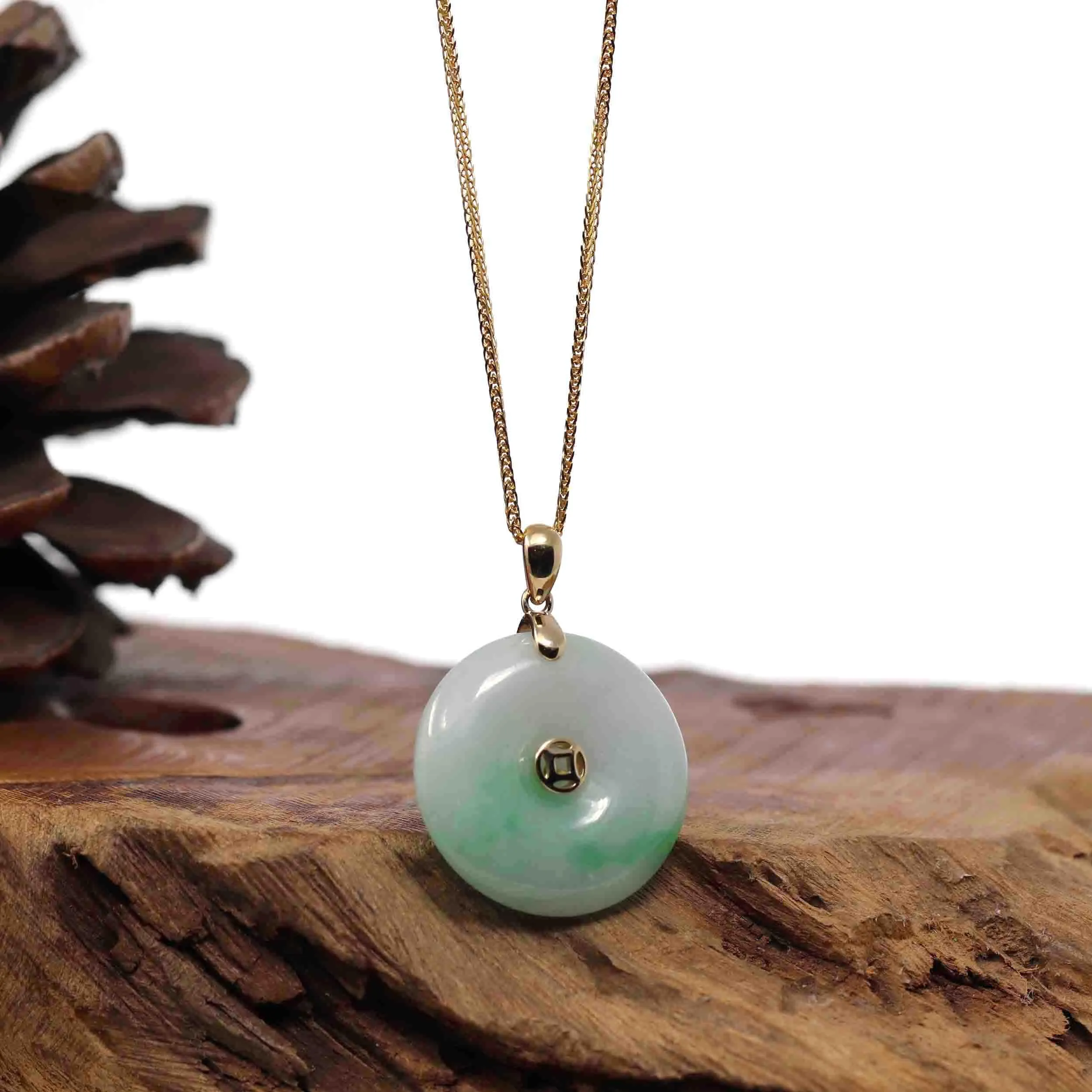 "Good Luck Button" Lavender Jadeite Jade Lucky KouKou Pendant With 14K Yellow Gold Bail