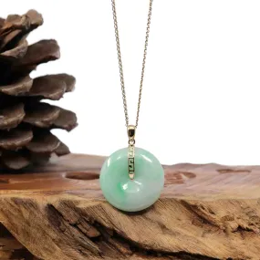 "Good Luck Button" Lavender Jadeite Jade Lucky KouKou Pendant With 14K Yellow Gold Bail