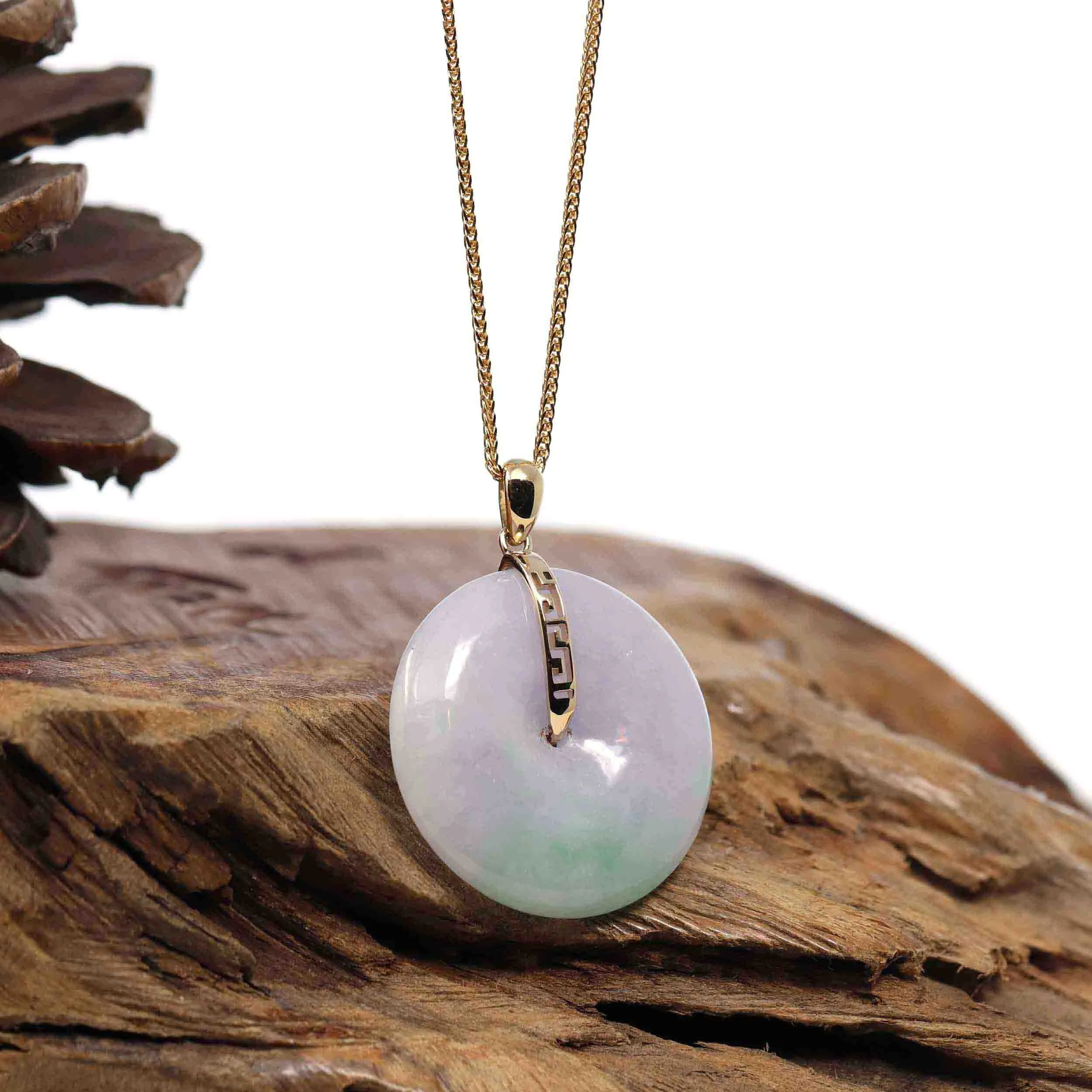 "Good Luck Button" Lavender Jadeite Jade Lucky KouKou Pendant With 14K Yellow Gold Bail