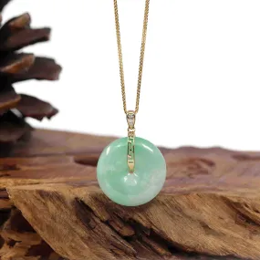 "Good Luck Button" Lavender Jadeite Jade Lucky KouKou Pendant With 14K Yellow Gold Bail