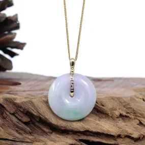 "Good Luck Button" Lavender Jadeite Jade Lucky KouKou Pendant With 14K Yellow Gold Bail