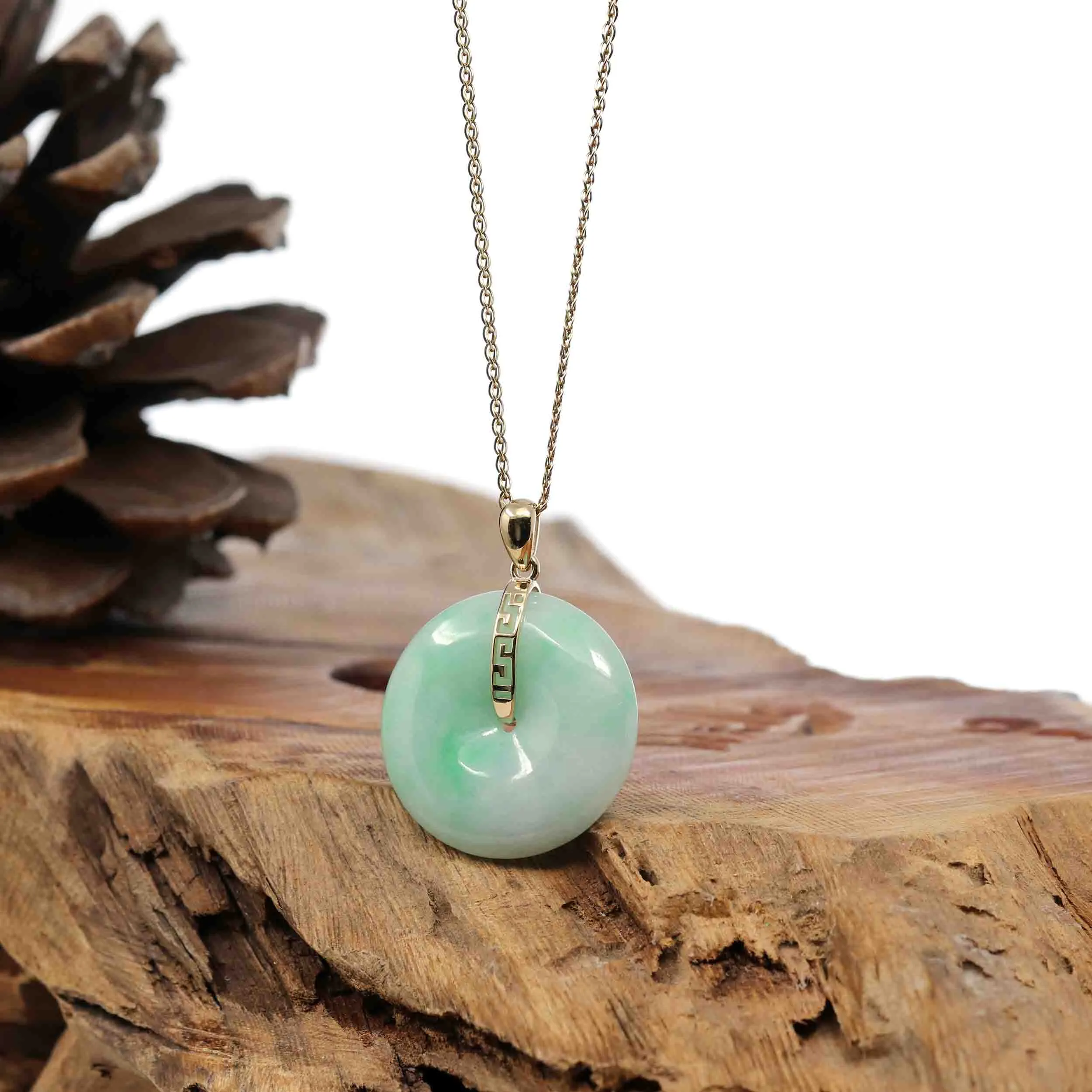 "Good Luck Button" Lavender Jadeite Jade Lucky KouKou Pendant With 14K Yellow Gold Bail